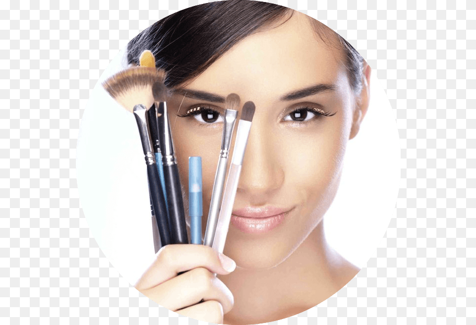 Makeup Artist School Woman With Makeup Brushes, Head, Face, Person, Brush Free Png Download