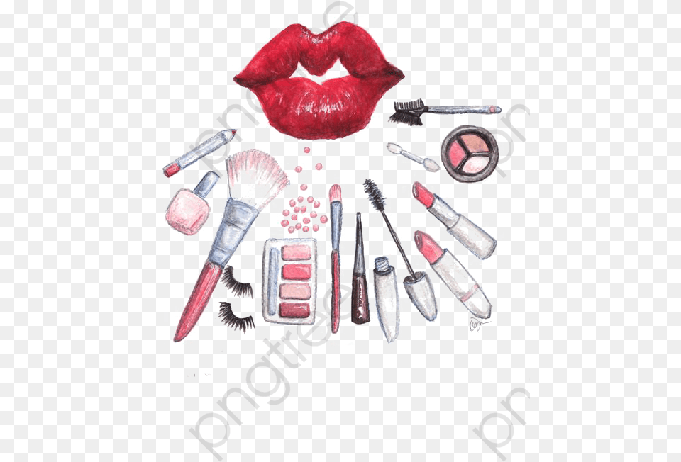 Makeup Clipart Watercolor Transparent Background Makeup, Cosmetics, Lipstick, Brush, Device Png