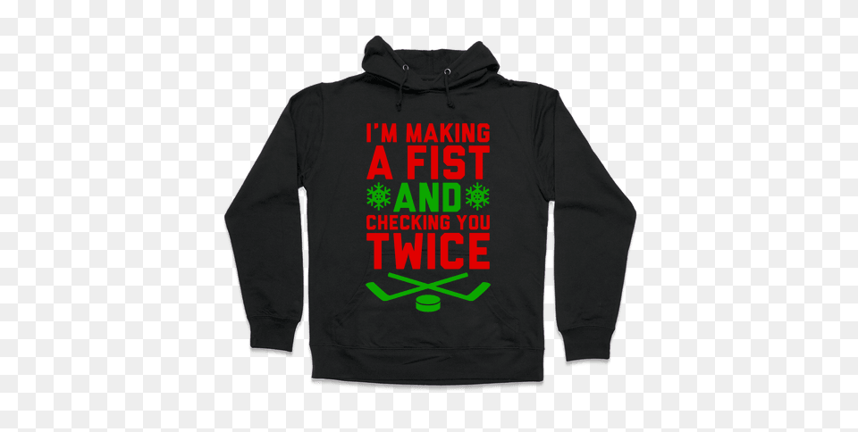 Making A Fist And Checking You Twice Hoodie Lookhuman, Clothing, Hood, Knitwear, Sweater Free Png