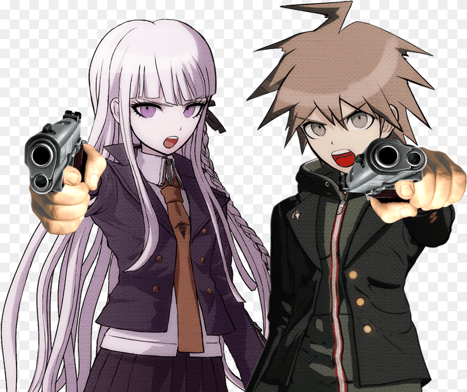 Makoto Naegi With A Gun, Firearm, Weapon, Book, Comics Free Png