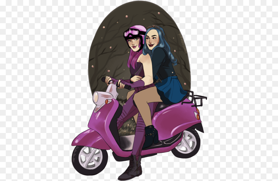 Mal And Evie Fan Art, Vehicle, Transportation, Scooter, Adult Png Image