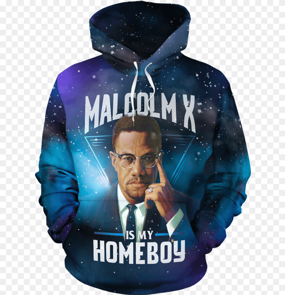 Malcolm X Is My Homeboy All Over Hoodie Molecule Hoodie, Sweatshirt, Sweater, Knitwear, Clothing Png Image
