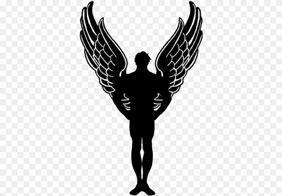 Male Angel Silhouette Clipart Human With Wings Silhouette, Gray Png