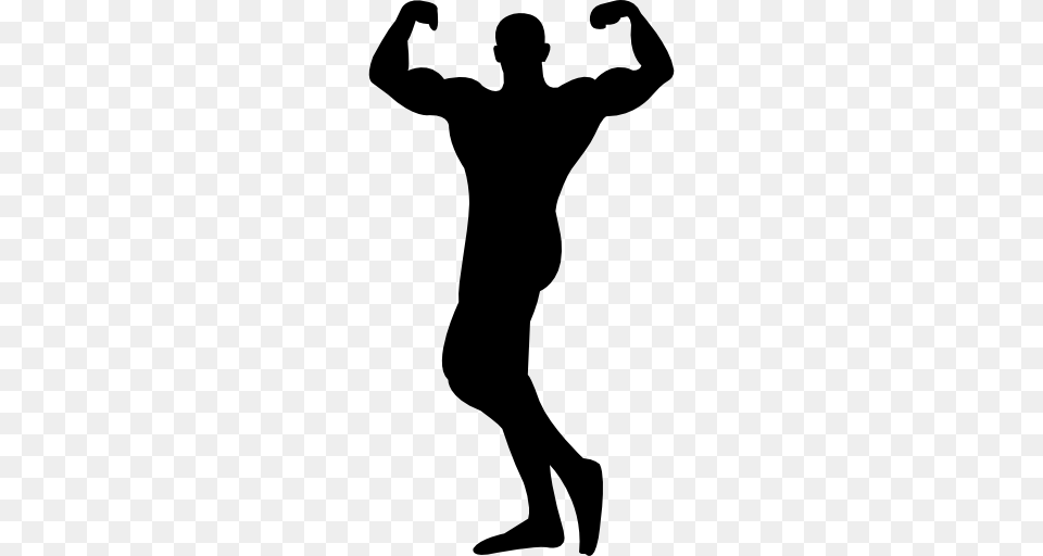 Male Bodybuilder Silhouette Flexing Muscles, Adult, Man, Person, Stencil Png Image