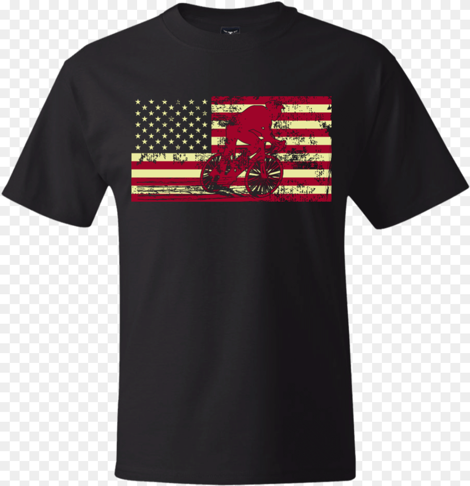 Male Cyclist Silhouette On The American Flag Create Diamond Hustlr Premium Tee, Clothing, T-shirt, Machine, Wheel Png