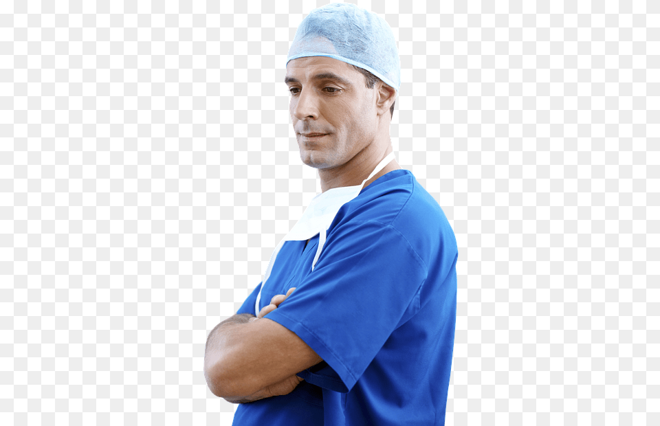 Male Doctor With Crossed Arms And A Pensive Stare Background Full Hd Dentistry, Adult, Man, Hat, Clothing Png