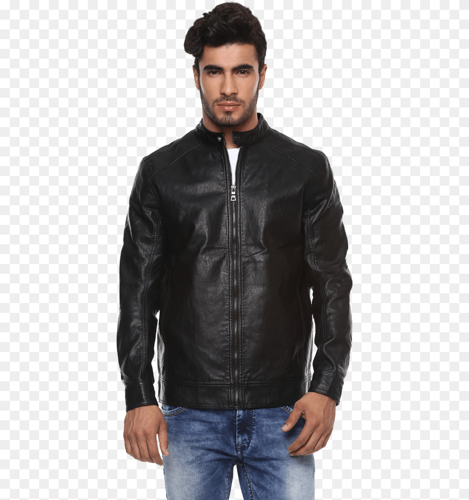 Male Model Leather Jacket Download Mufti Jackets Black Leather, Clothing, Coat, Adult, Man Free Png