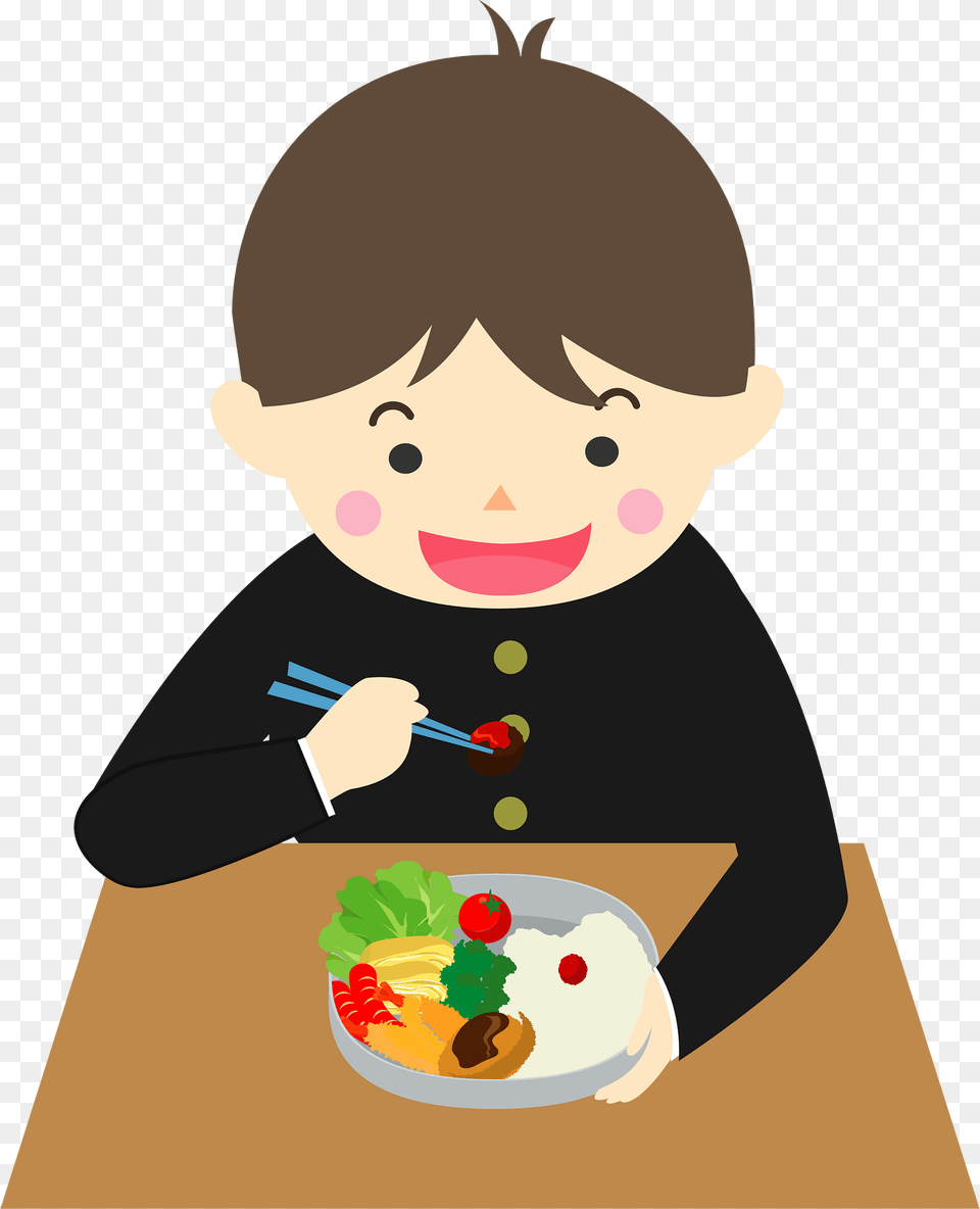 Male Student Eating Bento Clipart, Cutlery, Meal, Lunch, Food Free Png
