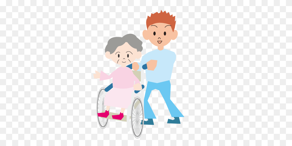 Male Wheelchair Caregiver Granny Illustration, Baby, Person, Face, Furniture Free Transparent Png