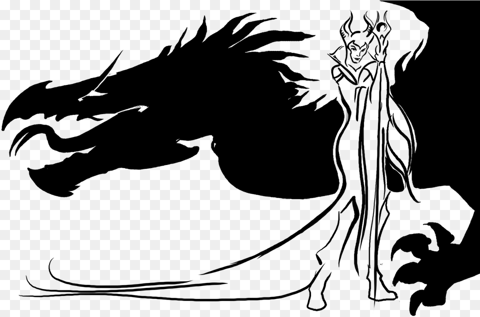Maleficent Dragon Drawing Silhouette Computer Icons Sorceress Clipart Black And White, Gray Free Png Download