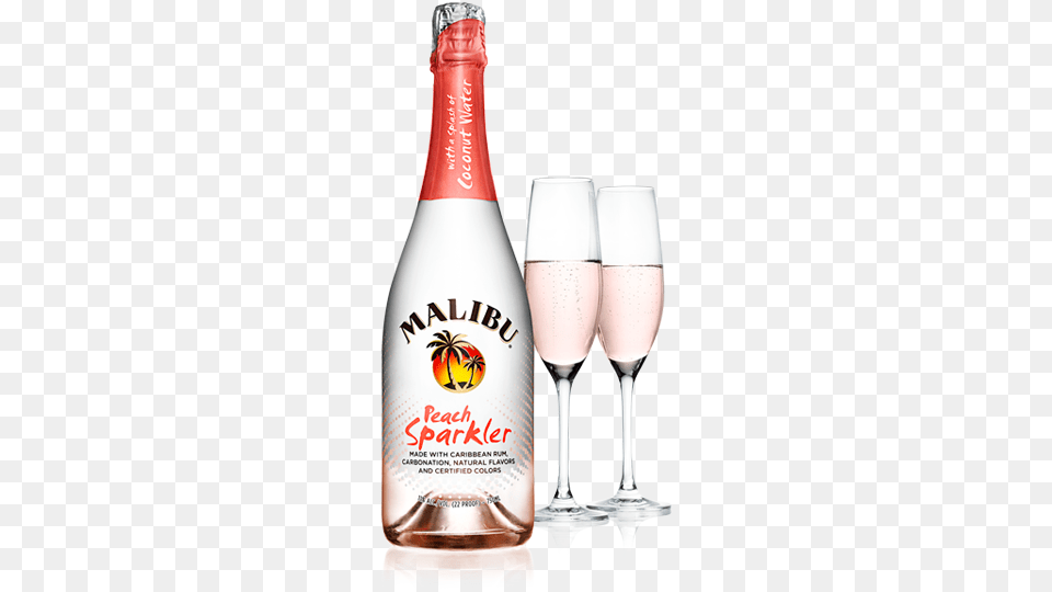 Malibu Peach Sparkler Malibu Cocktails Rum Sparkler 750 Ml, Glass, Alcohol, Beer, Beverage Png Image