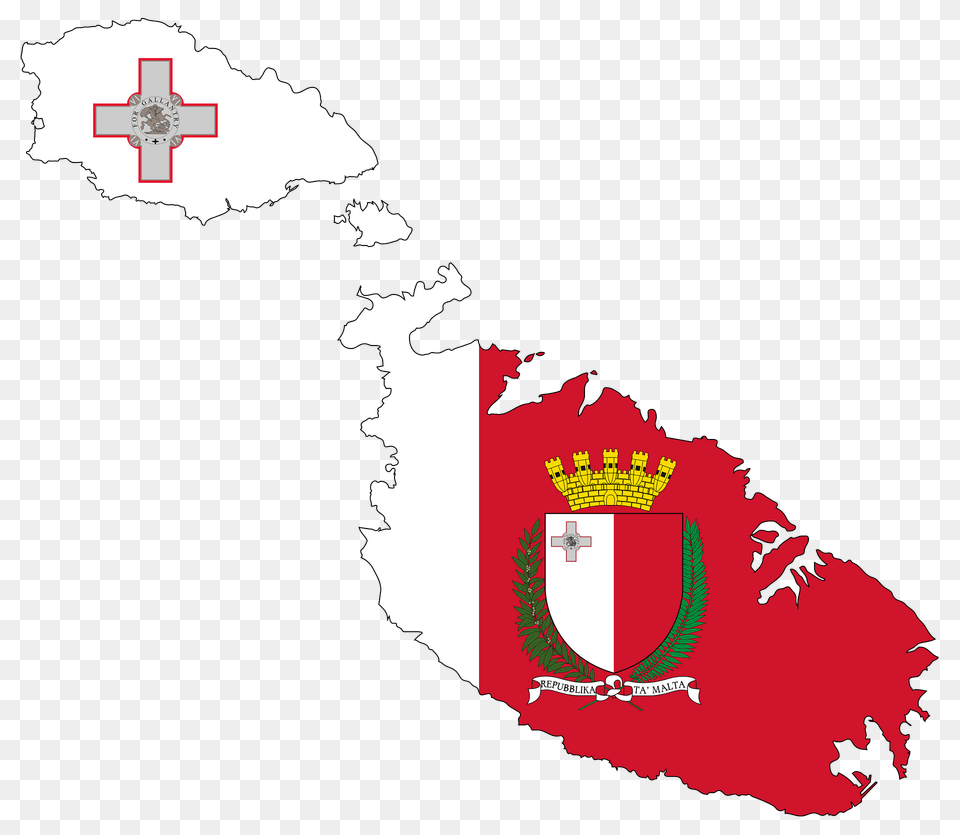 Malta Map Flag With Coat Of Arms Clipart, Logo, Symbol Png Image