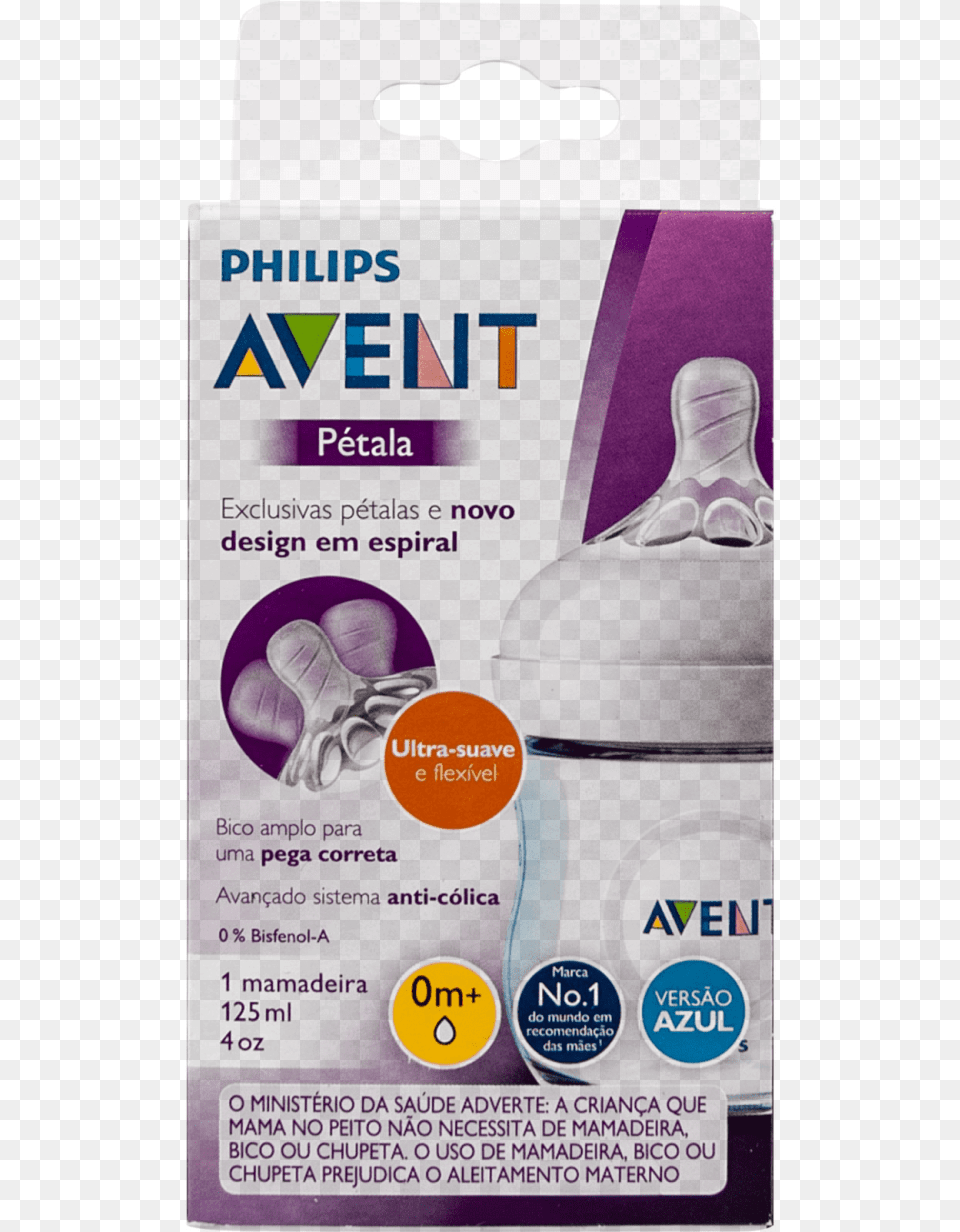 Mamadeira Ptala Ultra Suave Avent 125ml 0m Bpa Feeding Bottle, Advertisement, Poster, Purple Png Image