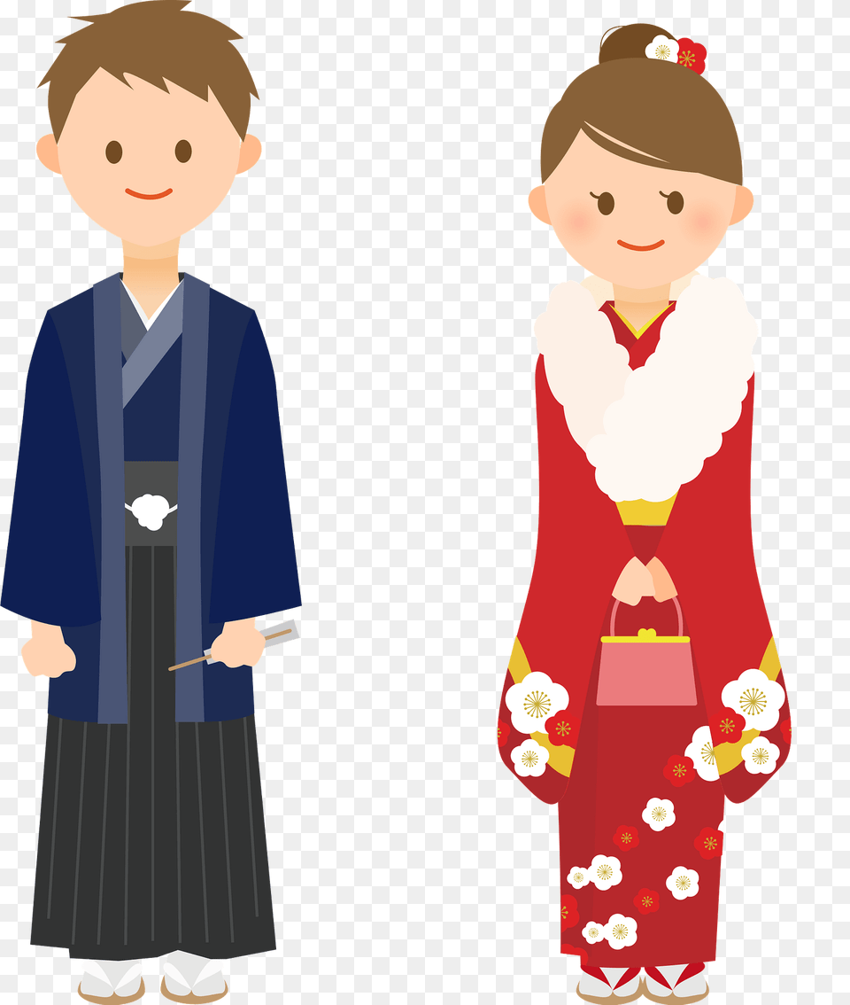Man And Woman Are Wearing Kimonos Clipart, Robe, Gown, Formal Wear, Fashion Png Image