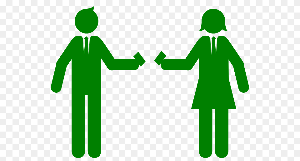 Man And Woman Exchanging Business Cards, Green, Person, Symbol, Clothing Free Transparent Png