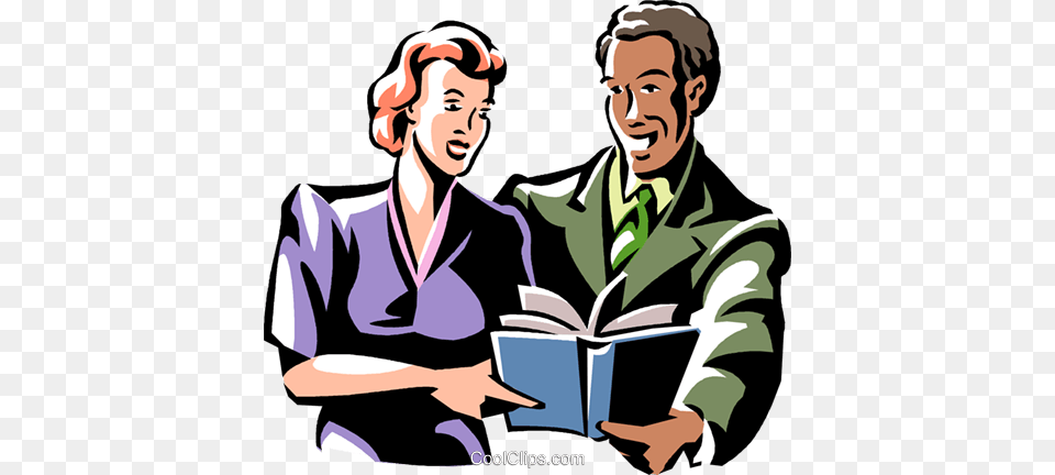 Man And Woman Reading A Book Royalty Vector Clip Art, Person, Male, Adult, Publication Png