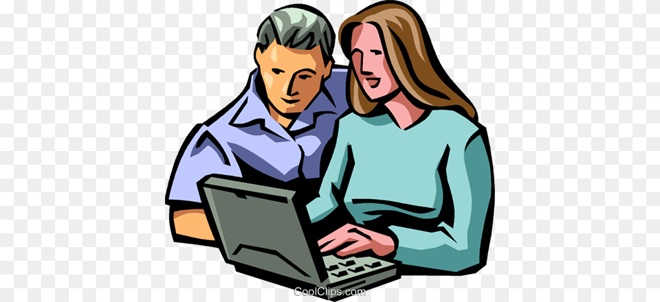 Man And Woman Working On Computer Royalty Vector Clip Art, Electronics, Pc, Laptop, Person Png