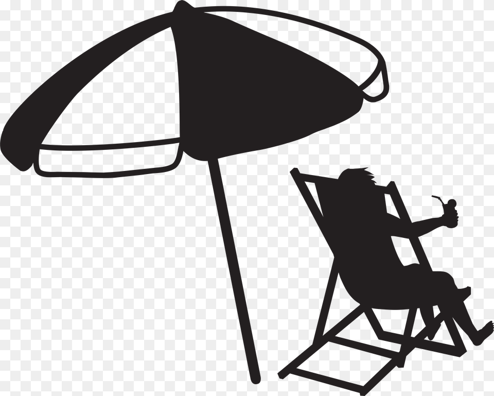 Man At The Beach With Umbrella And Drink Transparent Beach Umbrella Black And White, Canopy, Cross, Symbol, Architecture Free Png