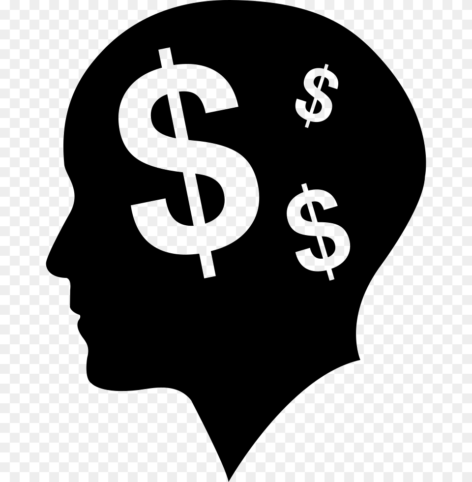 Man Bald Head With Dollars Symbols As Thoughts About Thinking About Money Icon, Stencil, Symbol, Adult, Female Png