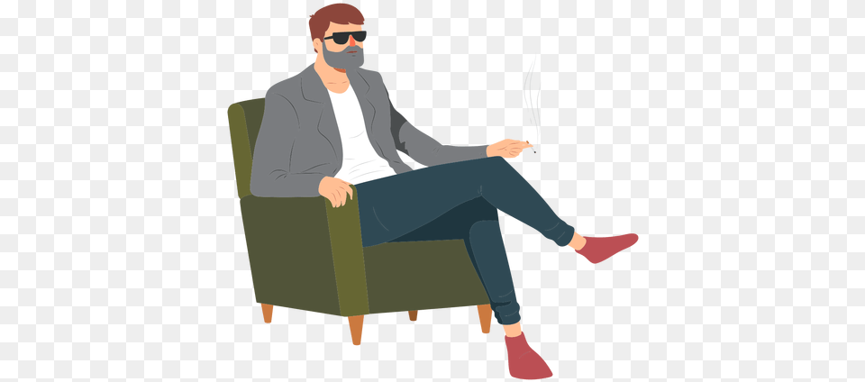 Man Beard Glasses Style Cigarette Smoke Pessoa Na Poltrona, Sitting, Person, Blazer, Clothing Png