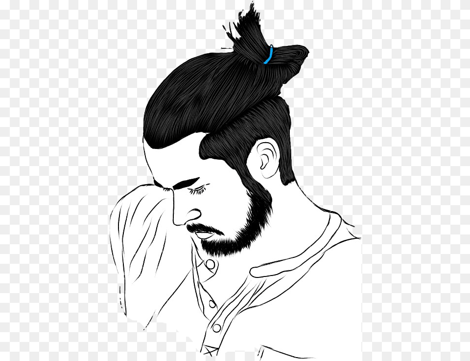 Man Boy Guy Longhair Drawing Art Manbun, Adult, Male, Person Free Png Download