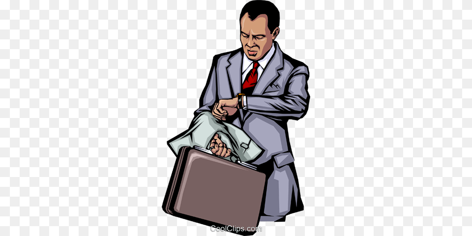 Man Checking His Watch Royalty Vector Clip Art Sitting, Bag, Briefcase, Adult, Clothing Free Png