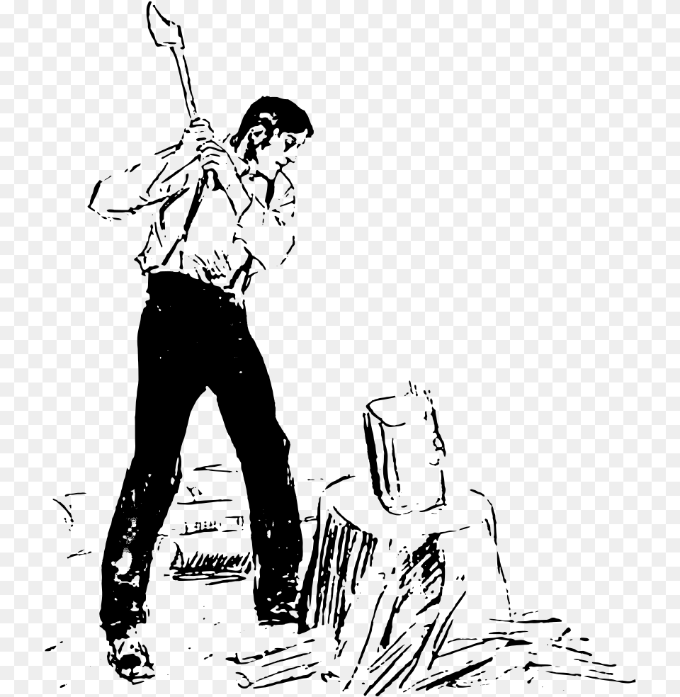 Man Chopping Wood, Gray Png Image