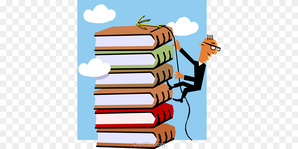 Man Climbing Stack Of Books Royalty Vector Clip Art, Book, Reading, Publication, Person Free Transparent Png
