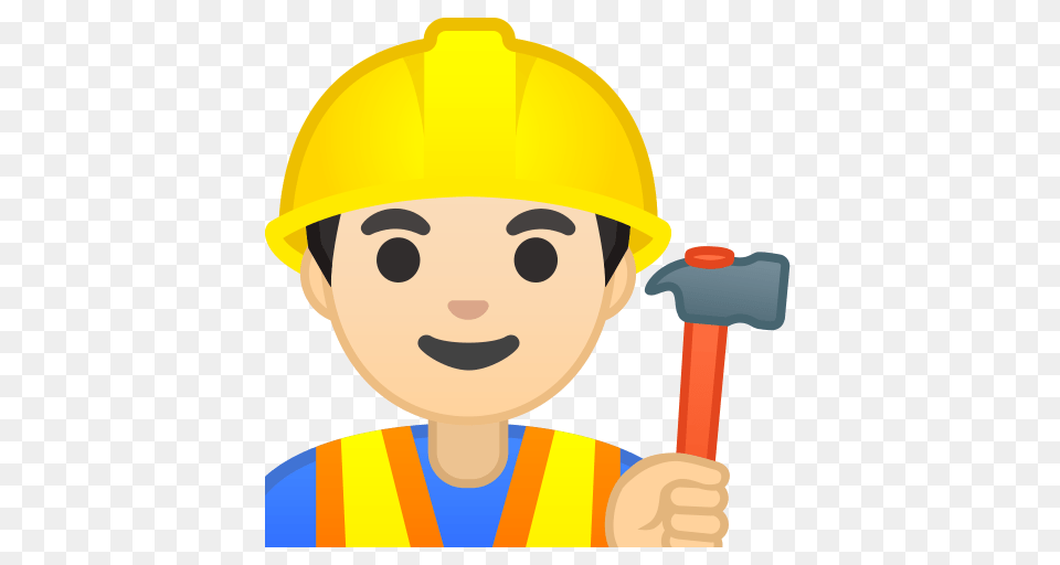 Man Construction Worker Light Skin Tone Emoji Chef, Clothing, Hardhat, Helmet, Baby Free Png Download