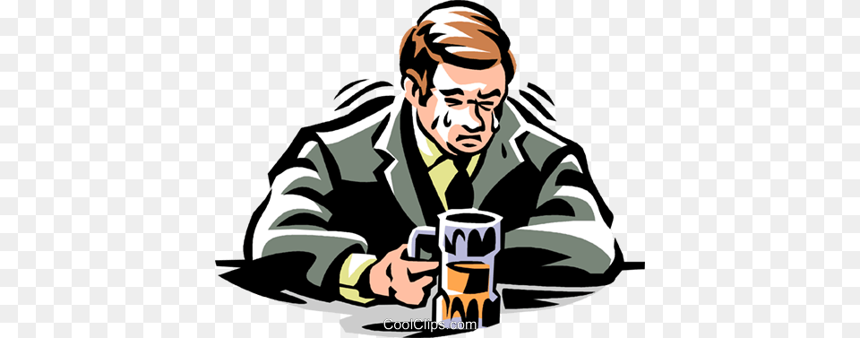 Man Crying In His Beer Royalty Vector Clip Art Illustration, Photography, Adult, Male, Person Free Transparent Png