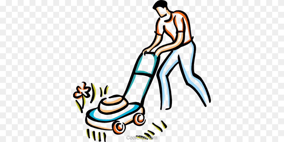 Man Cutting The Grass Royalty Vector Clip Art Illustration, Lawn, Plant, Device, Lawn Mower Free Png