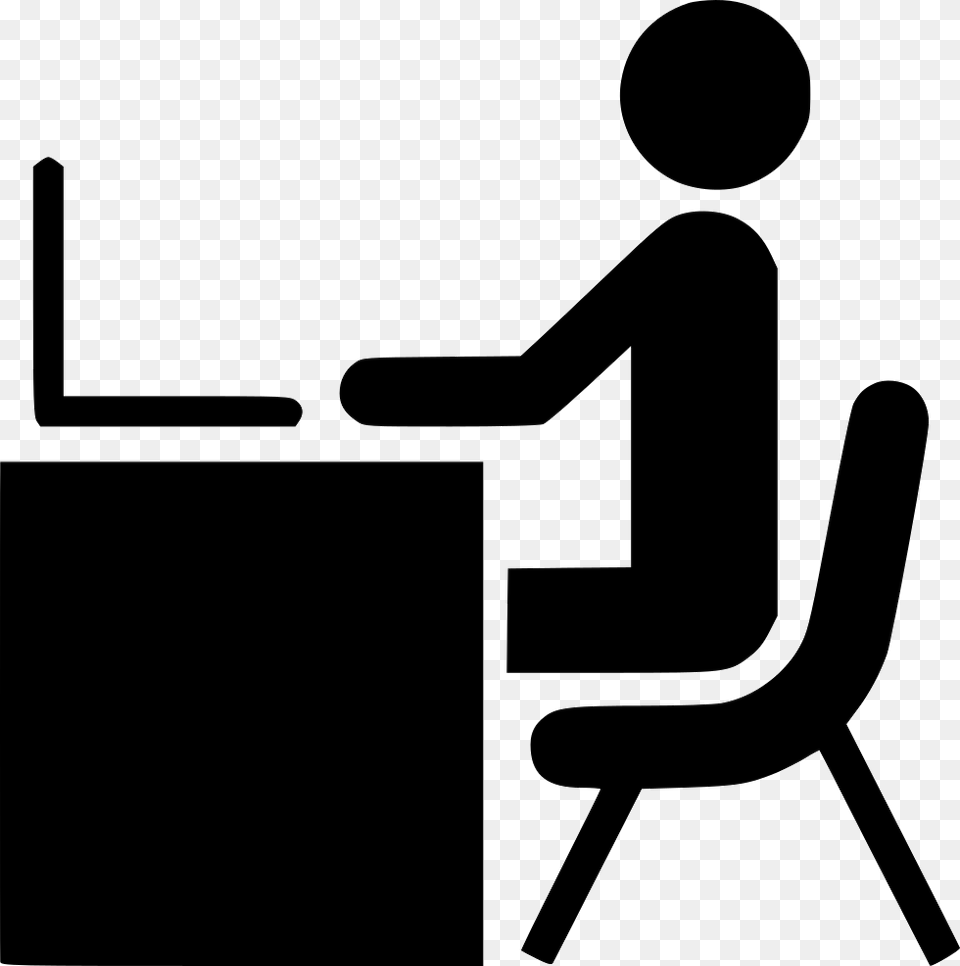 Man Desk Working Laptop Computer Office Work Person Icon, Stencil, Furniture, Table, Sitting Free Png