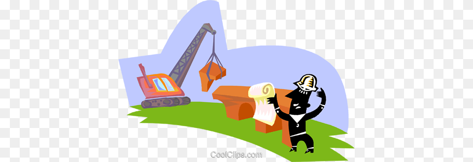 Man Directing Construction Equipment Royalty Vector Clip Art, Grass, Person, Plant, Construction Crane Free Png