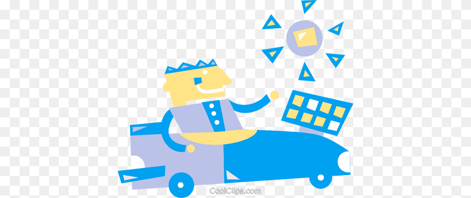 Man Driving Solar Powered Car Royalty Vector Clip Art, Graphics, Bulldozer, Machine Png Image