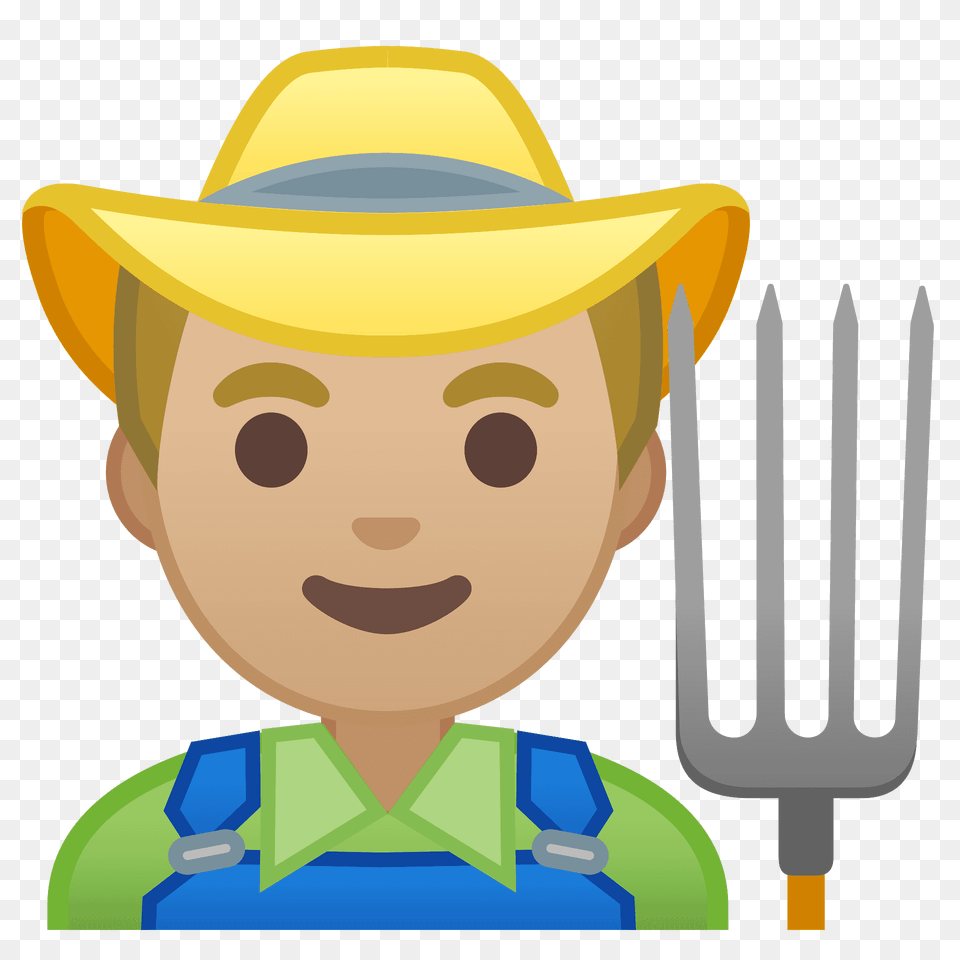 Man Farmer Emoji Clipart, Clothing, Cutlery, Fork, Hat Free Transparent Png