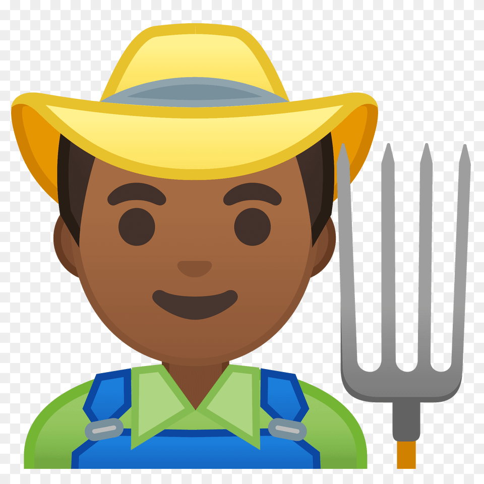 Man Farmer Emoji Clipart, Clothing, Cutlery, Fork, Hat Png Image