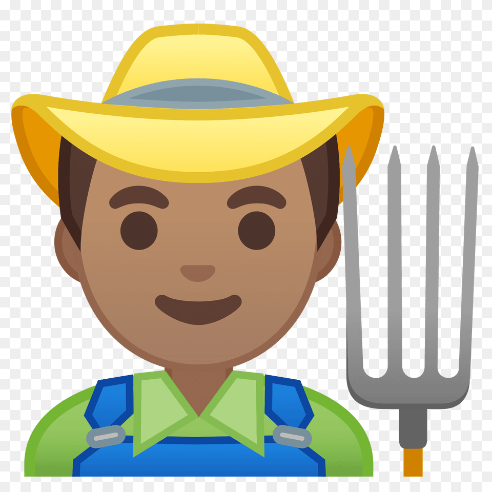Man Farmer Emoji Clipart, Clothing, Cutlery, Fork, Hat Png