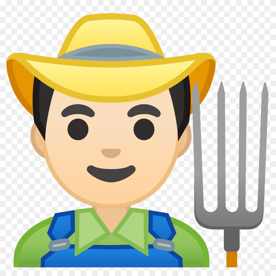 Man Farmer Emoji Clipart, Clothing, Cutlery, Fork, Hat Free Png Download