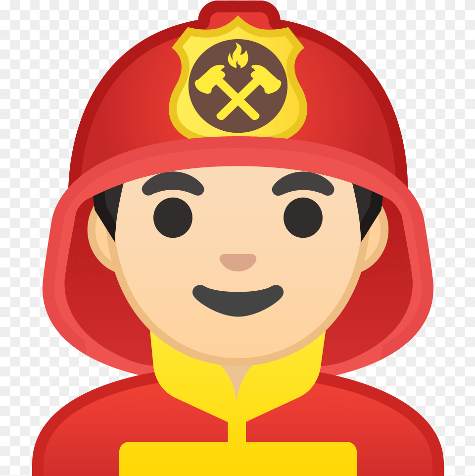 Man Firefighter Light Skin Tone Icon Firefighter Emoji, Helmet, Baby, Person, Face Free Transparent Png