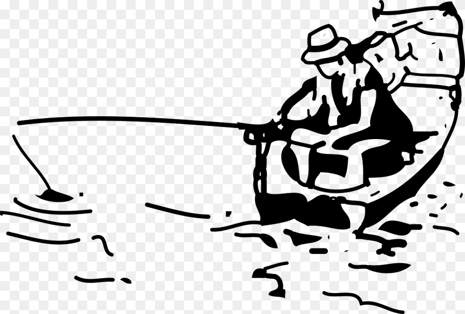 Man Fishing Clip Art Fishing Clipart Black And White, Gray Free Png Download
