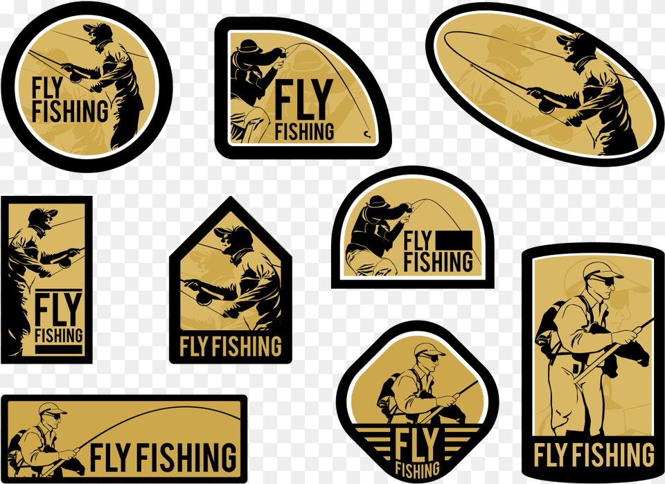 Man Fly Fishing Vector Labels Emblem, Water, Sea, Outdoors, Nature Free Png Download