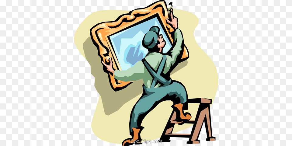 Man Hanging A Mirror Royalty Vector Clip Art Illustration, Photography, Person, Head, Face Png Image