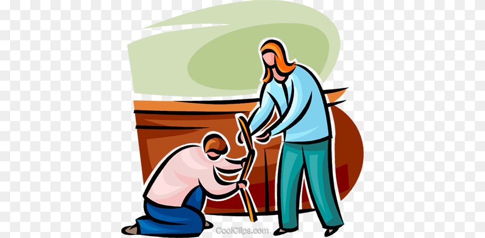 Man Helping A Woman With Her Cane Royalty Vector Clip Art, Cleaning, Person, Adult, Female Free Transparent Png