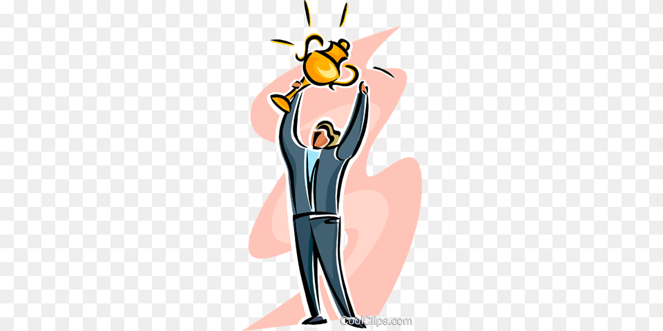 Man Holding A Trophy Above His Head Royalty Free Vector Clip Art, Light, Adult, Female, Person Png Image