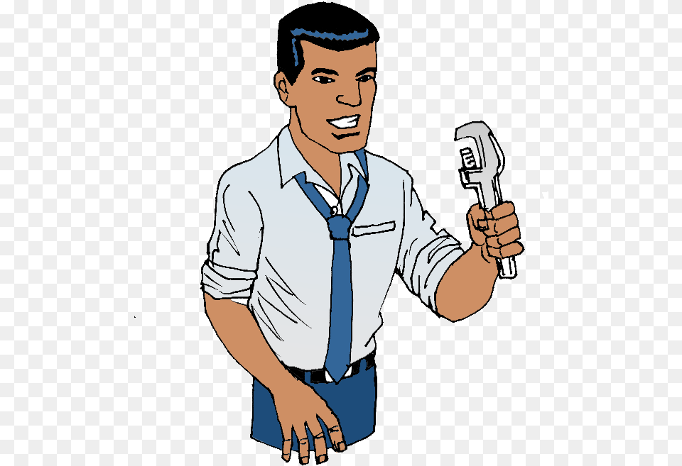 Man Holding Adjustable Wrench Cartoon, Accessories, Tie, Formal Wear, Clothing Free Png