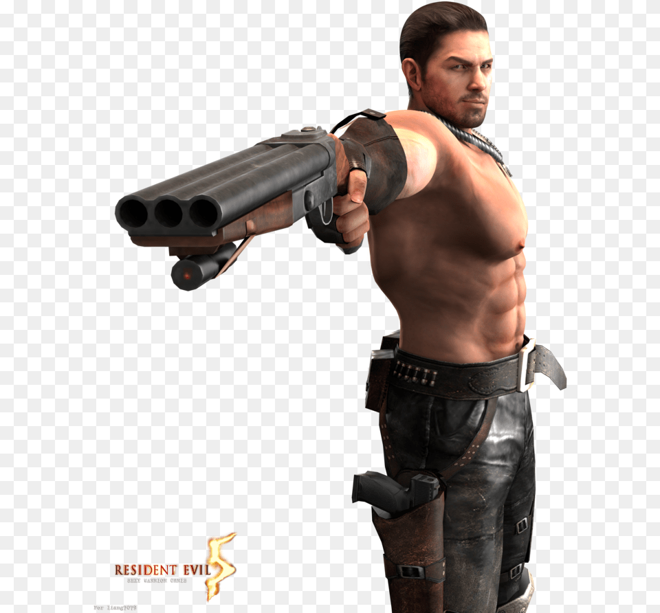 Man Holding Gun Resident Evil 5 Chris Warrior, Weapon, Firearm, Handgun, Person Free Transparent Png