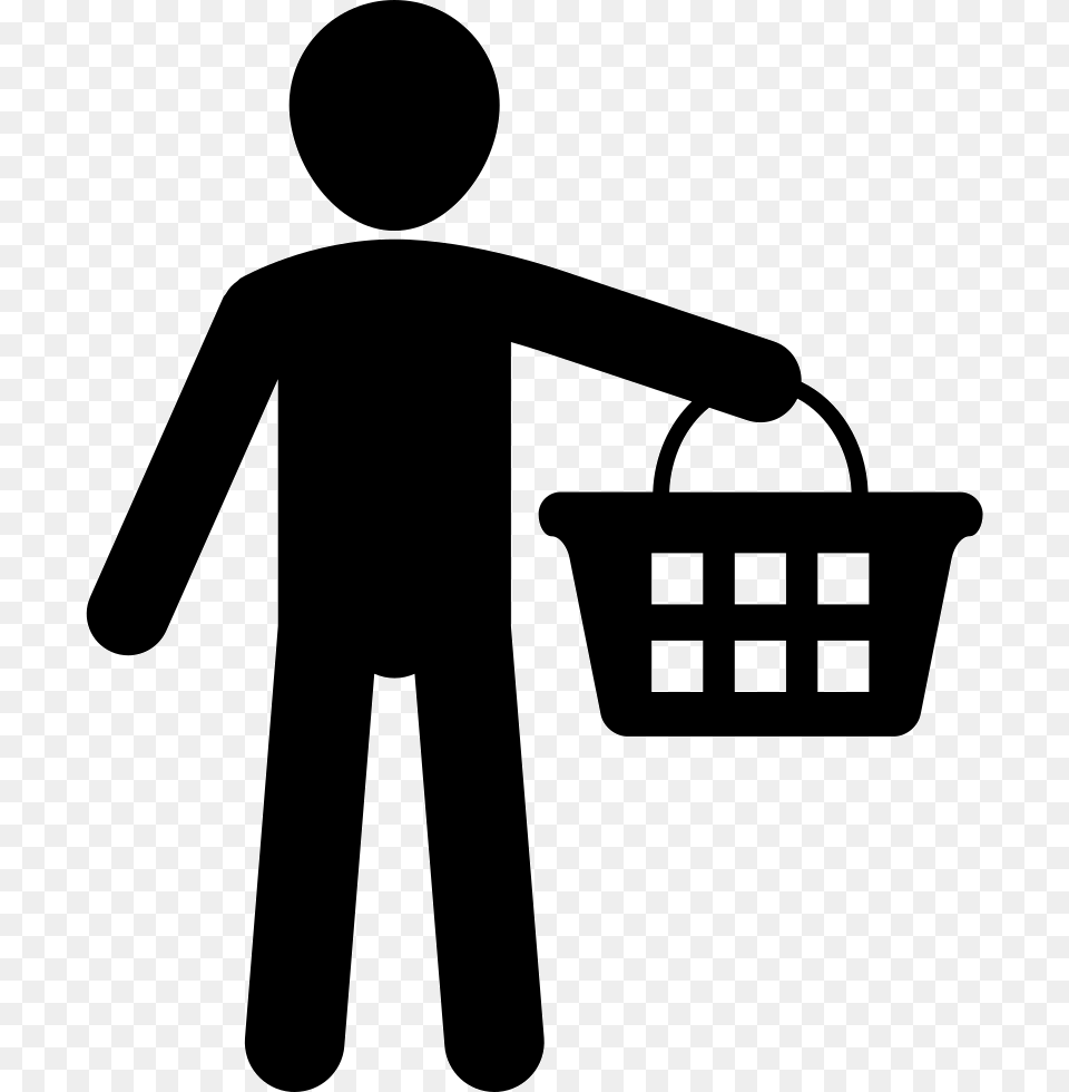 Man Holding Shopping Basket Shopper Icon, Stencil, Shopping Basket, Silhouette, Smoke Pipe Png Image