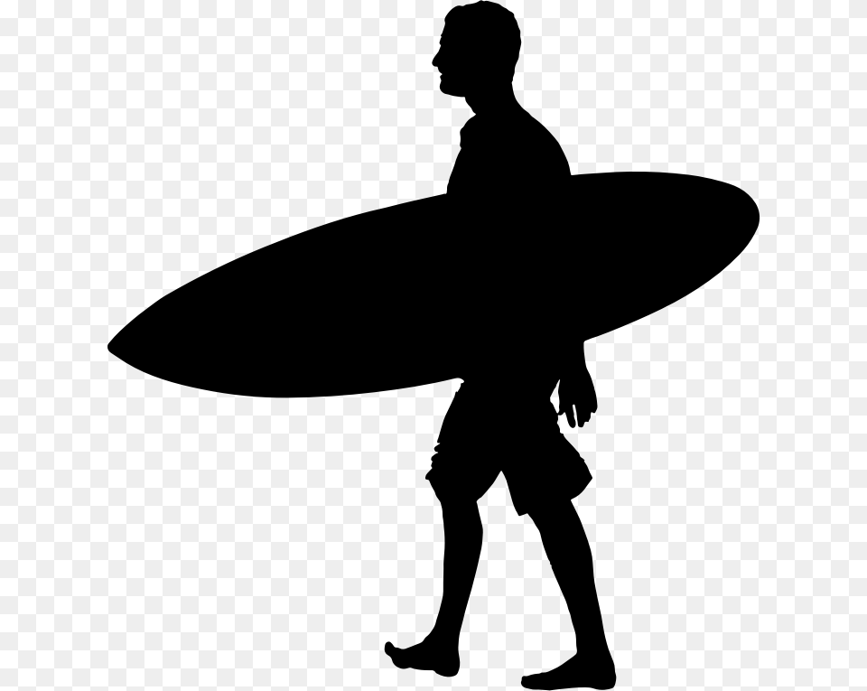 Man Holding Surfboard Silhouette, Gray Free Transparent Png