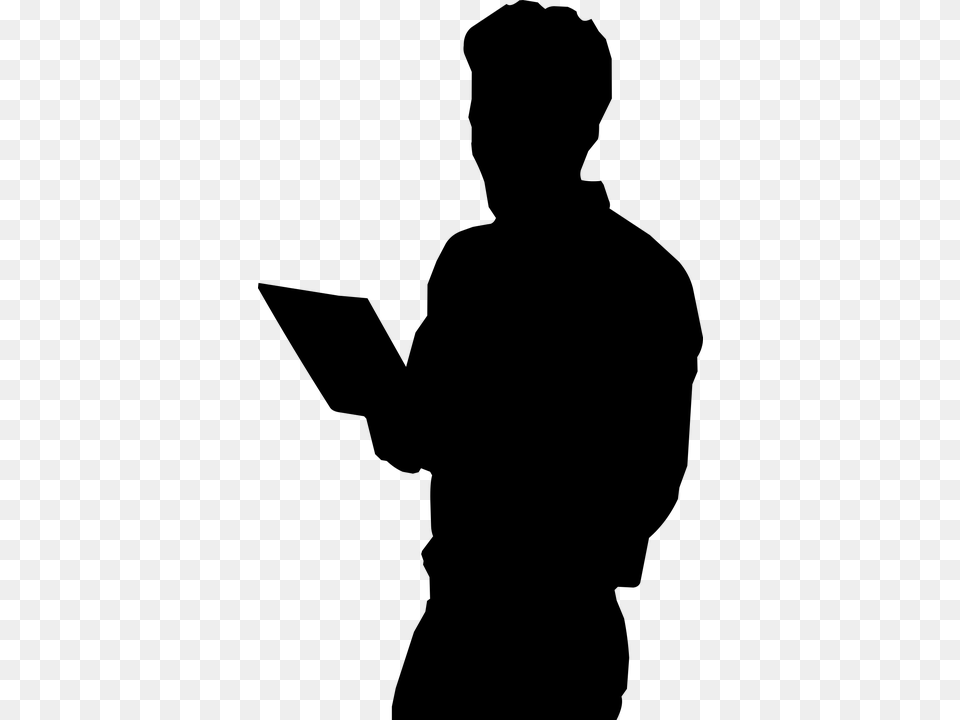 Man Holding Tablet Silhouette, Gray Png Image