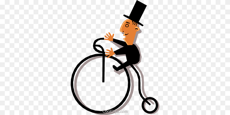 Man In A Top Hat Riding A Penny Farthing Royalty Cartoon Old Fashioned, Person, Face, Head, Clothing Free Png Download